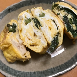 小松菜とタケノコ、梅干しの卵焼き